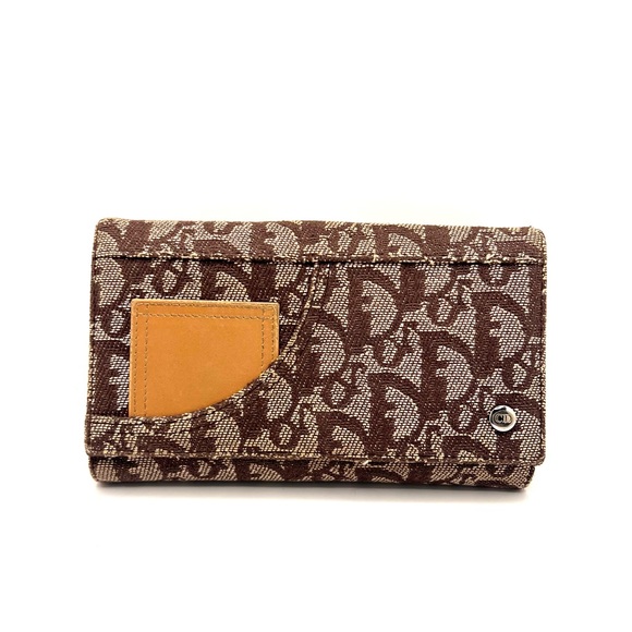 Authentic Christian Dior Brown Trotter Leather Pocket Long Wallet EUC - Picture 1 of 9